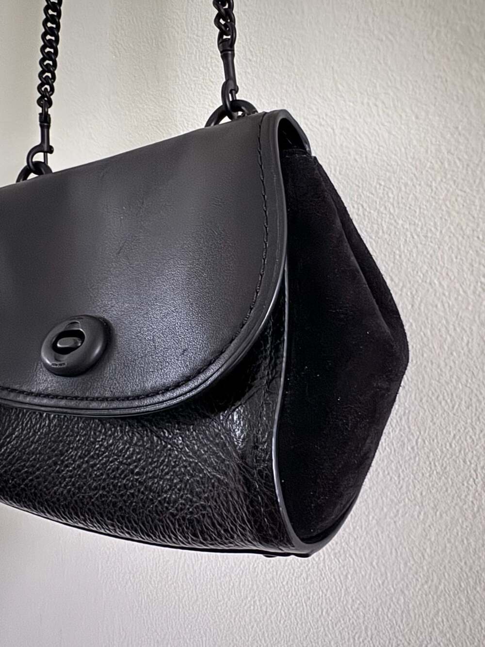Coach Faye Black Pebble Leather and Suede Crossbody Chain Satchel Bag F22349 - Picture 3 of 7